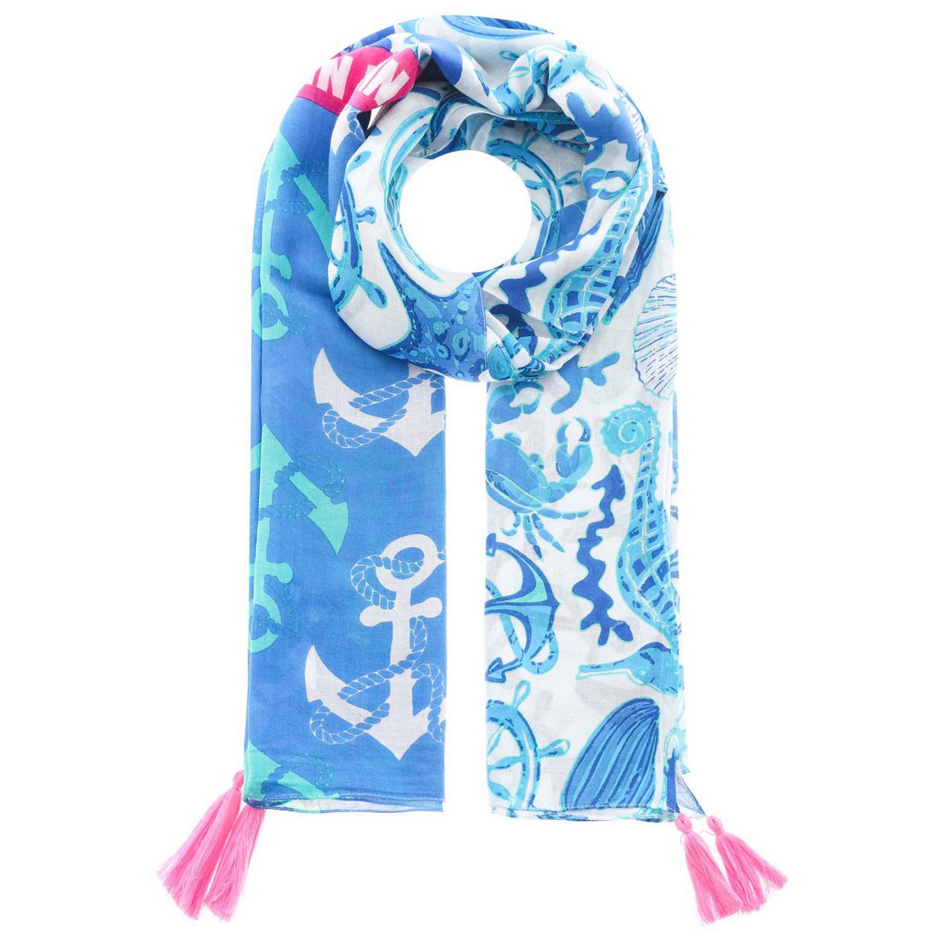 Zwillingsherz Modieuze sjaal Sjaal "Moin Anker" met maritiem patroon en moin-opdruk