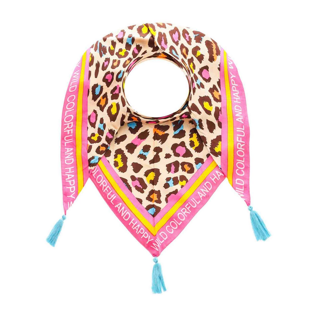 Zwillingsherz Modieus sjaaltje Kleurige Leeuw met kleurrijk leopardenpatroon en franjes