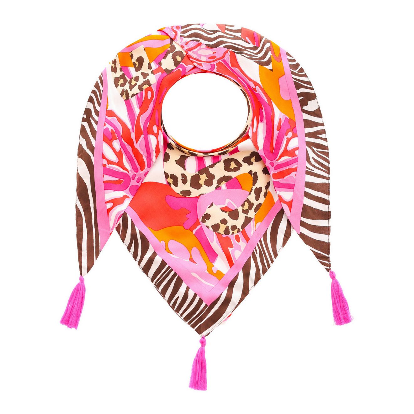 Zwillingsherz Modieus sjaaltje Flower Wild met franjes en leo-lettertype