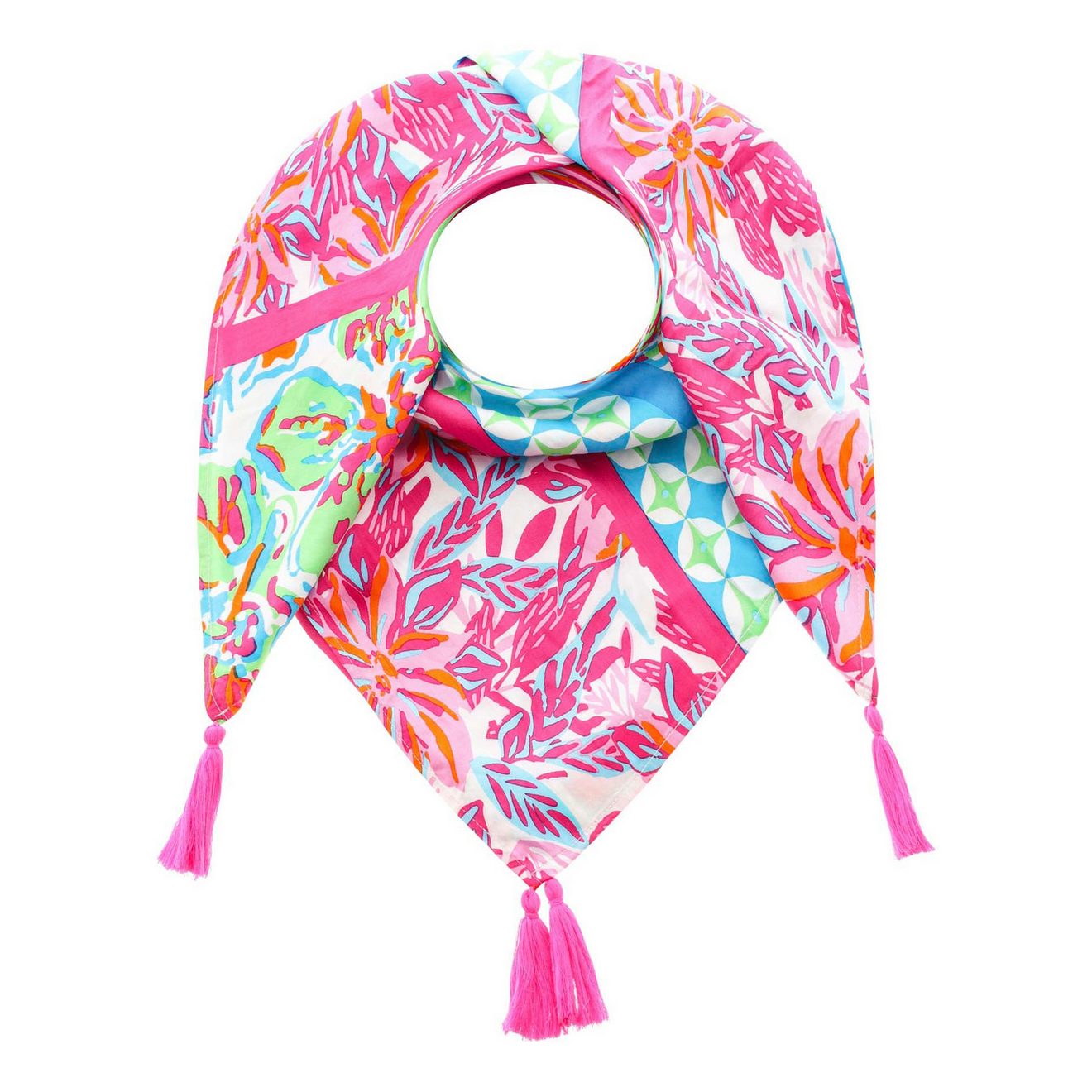Zwillingsherz Modieus sjaaltje Hawaii Blume met franjes en kleurrijk bloemenpatroon