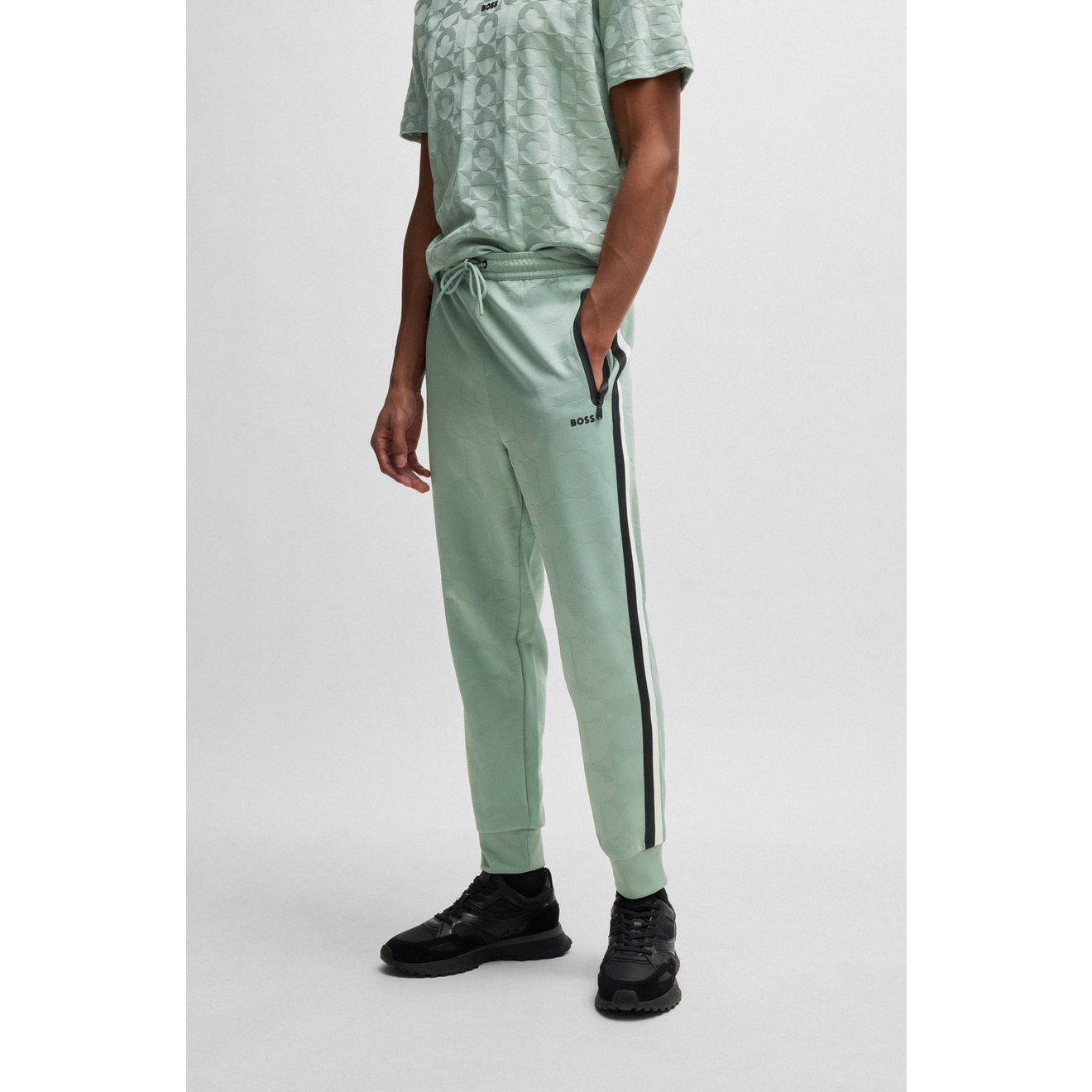 BOSS GREEN Sweatbroek Hover Striped C met contrastkleurige strepen