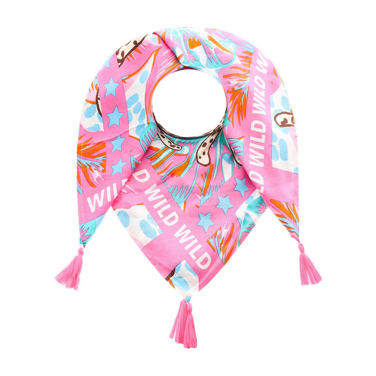 Zwillingsherz Modieus sjaaltje Vierkant "Wilde Jungle" met leoparden en kwastjes