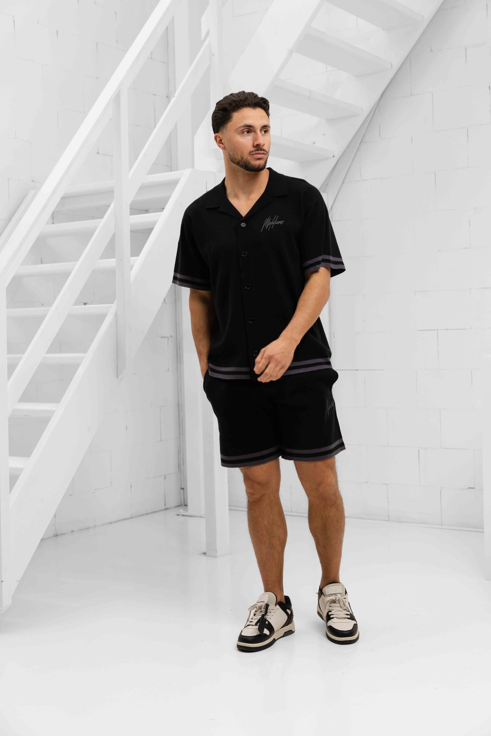 Malelions Knitted Camp Collar Zomerset Heren Zwart - Maat XXL - Kleur: Zwart | Soccerfanshop