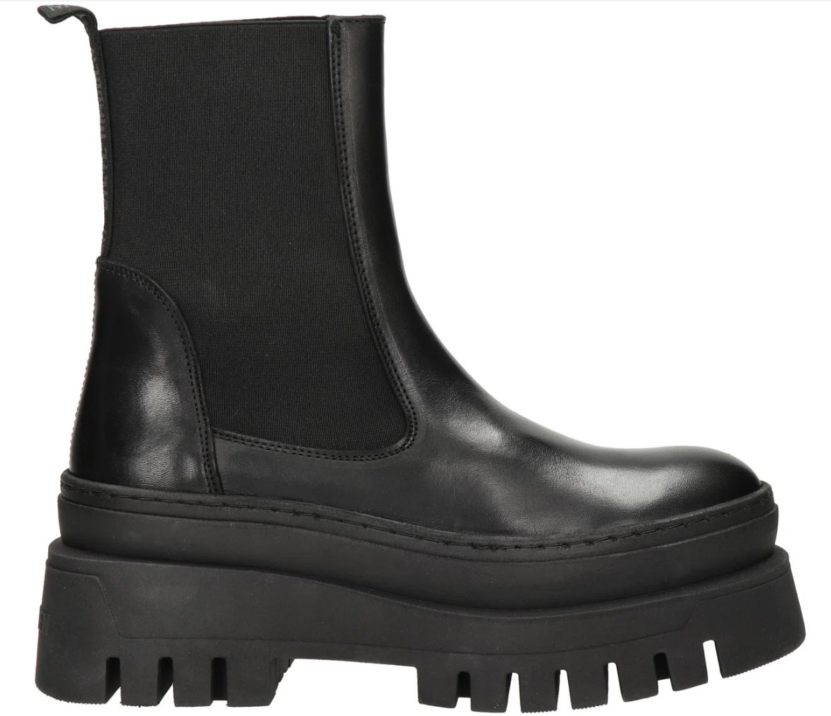 Steve Madden Steve Madden Cassandra Bootie– Zwarte Leren Dames Enkellaars Met Chunky Zool Maat 38 Female