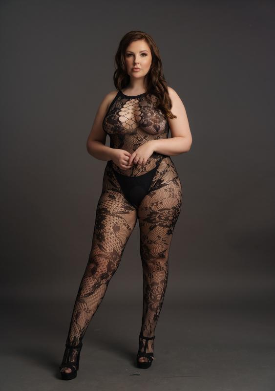 Curvy Catsuit in kant optiek zwart