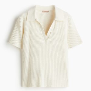 H & M - Ribgebreide polotop - Wit