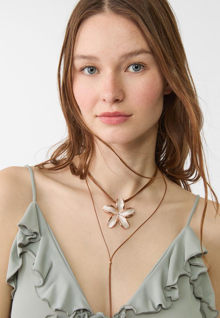 Stradivarius Ketting koord bloem  Ecru OS