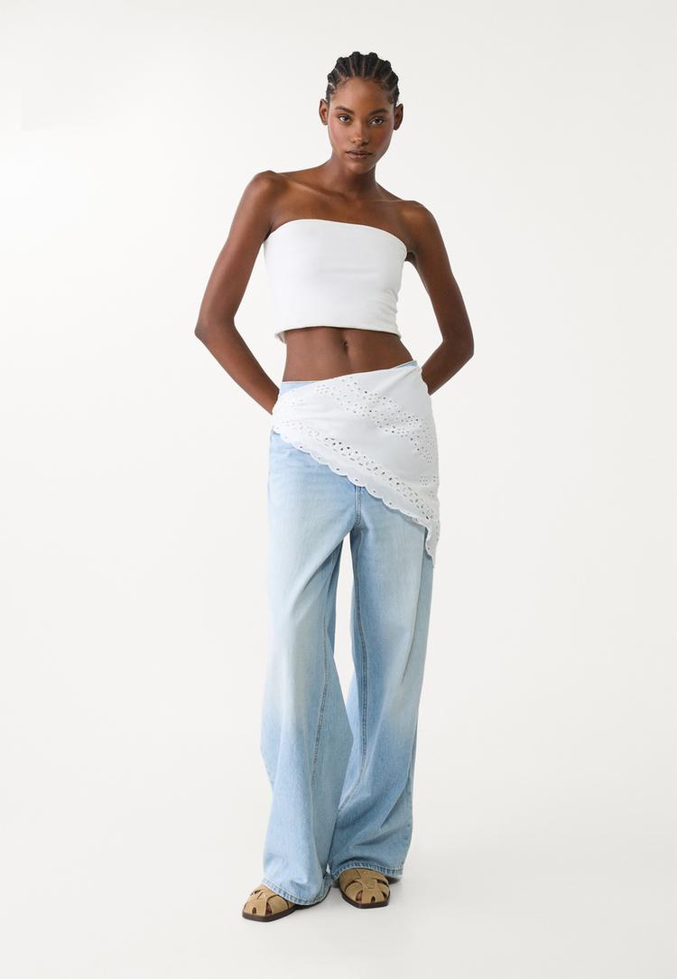 Stradivarius Katoenen sjaal met borduursels  Wit OS