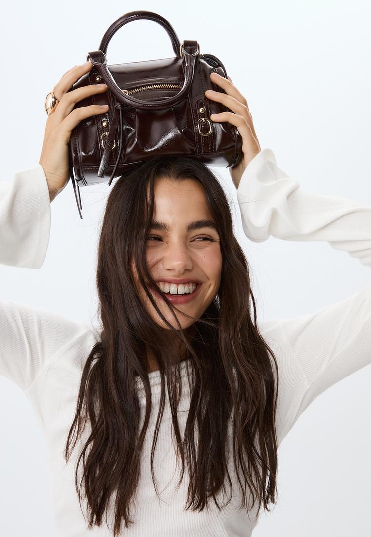 Stradivarius Bowling schoudertas met leereffect  Bruin OS