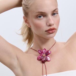 Stradivarius Ketting koord orchidee bloem  Fuchsia OS