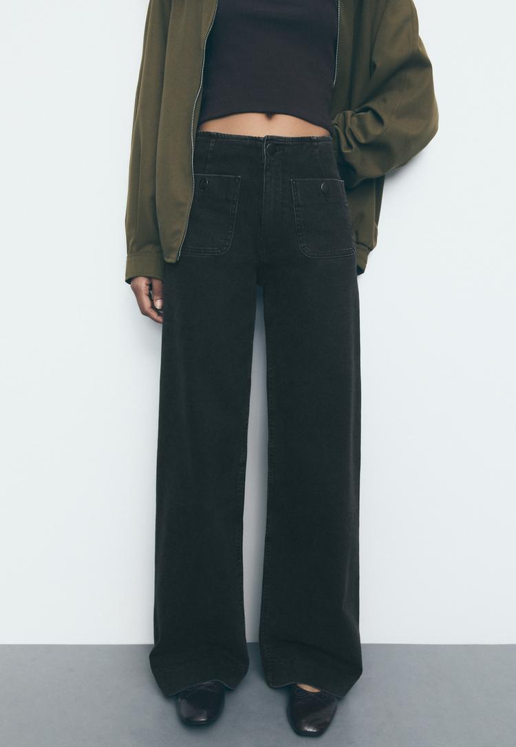 Stradivarius D77 minimalistische jeans met zakken  ZWARTE DENIM WASSING 36