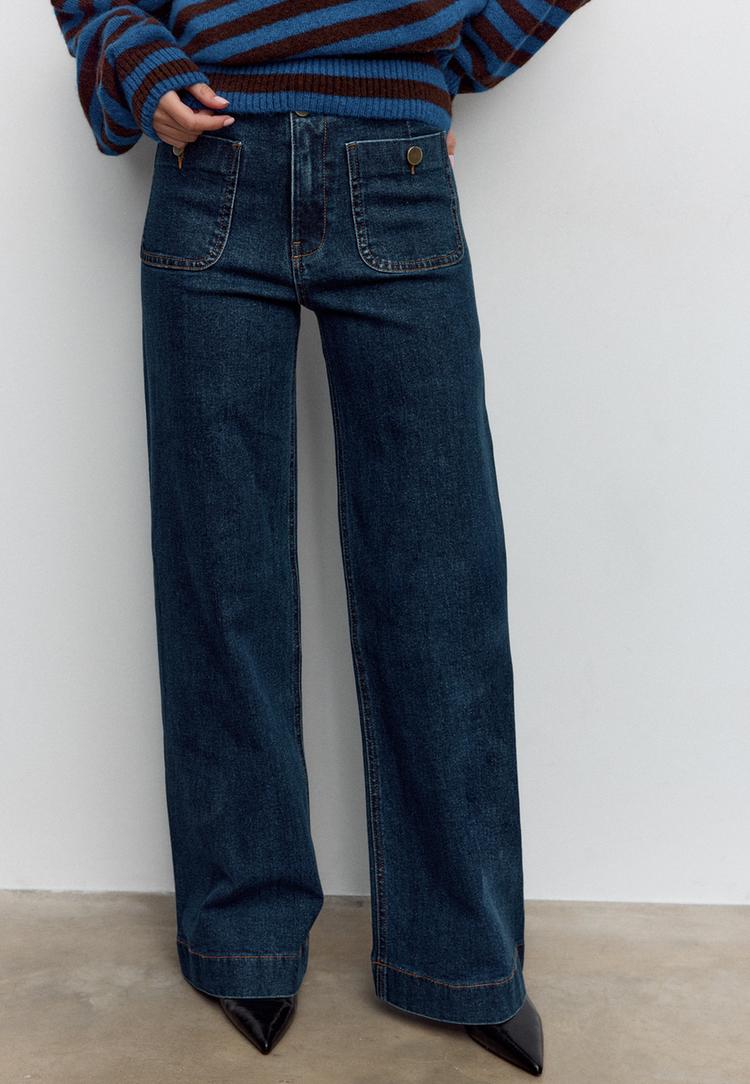 Stradivarius D77 minimalistische jeans met zakken  VERBLEEKTE DENIM WASSING 40