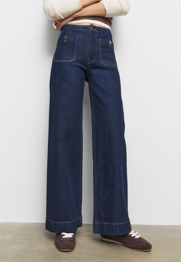 Stradivarius D77 minimalistische jeans met zakken  OVERGEVERFDE DENIM WASSING 38