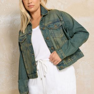 Yours Klassiek Denimjack Van Katoen Met Wassing In Blauw Size 48