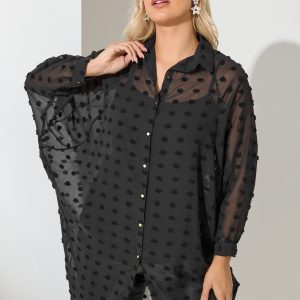 Yours London Lang Doorschijnend Overhemd Met Dobbytextuur In Zwart Size 58-60