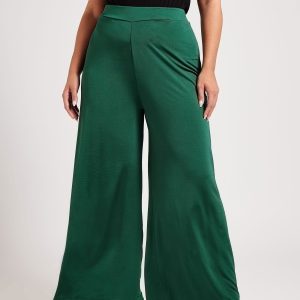 Yours London Broek Van Slinky Stof Met Wijde Pijpen In Smaragdgroen Size 58-60