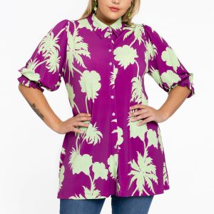 Yoek Blouse met pofmouw ARTICHOKE | Roze | Maat 50/52