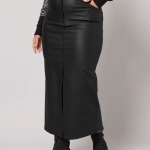 Yours Midaxirok Met Coating En Splitdetail Aan De Voorkant In Zwart Size 58-60