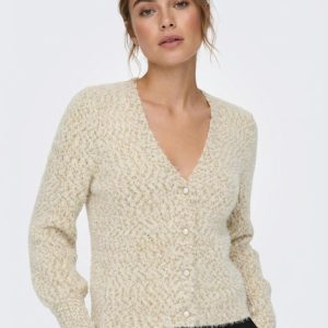 Only Onlrosette Ls Cardigan Cs Knt Vest Egret Pale Gold Glitter/ Dtm Button W. Gold