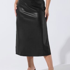 Limited Collection Lange Rok Van Imitatieleer Met Zijsplit In Zwart Size 58-60