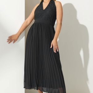 Yours London Maxijurk Met Halternek En Plooirok In Zwart Size 52