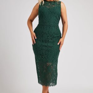 Yours London Kanten Midi Shiftjurk Zonder Mouwen In Donkergroen Size 54-56