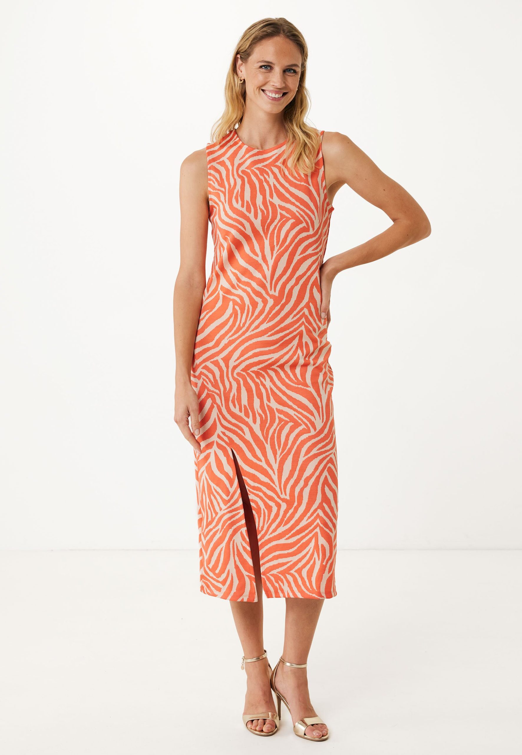 Jurk Jaquard met Zebraprint Oranje