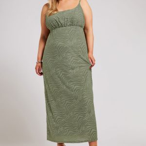Yours London Jacquard Maxijurk Zonder Mouwen Met Zebraprint In Kakigroen Size 54-56
