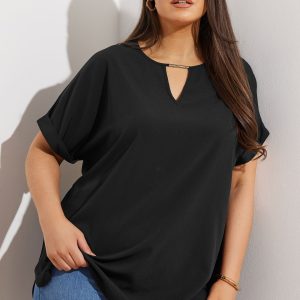 Yours Blouse Met Halslijn Met Inkeping En Korte Mouwen In Zwart Size 66-68