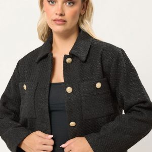 Yours Bouclé Jack Met Knopen In Zwart Size 58-60