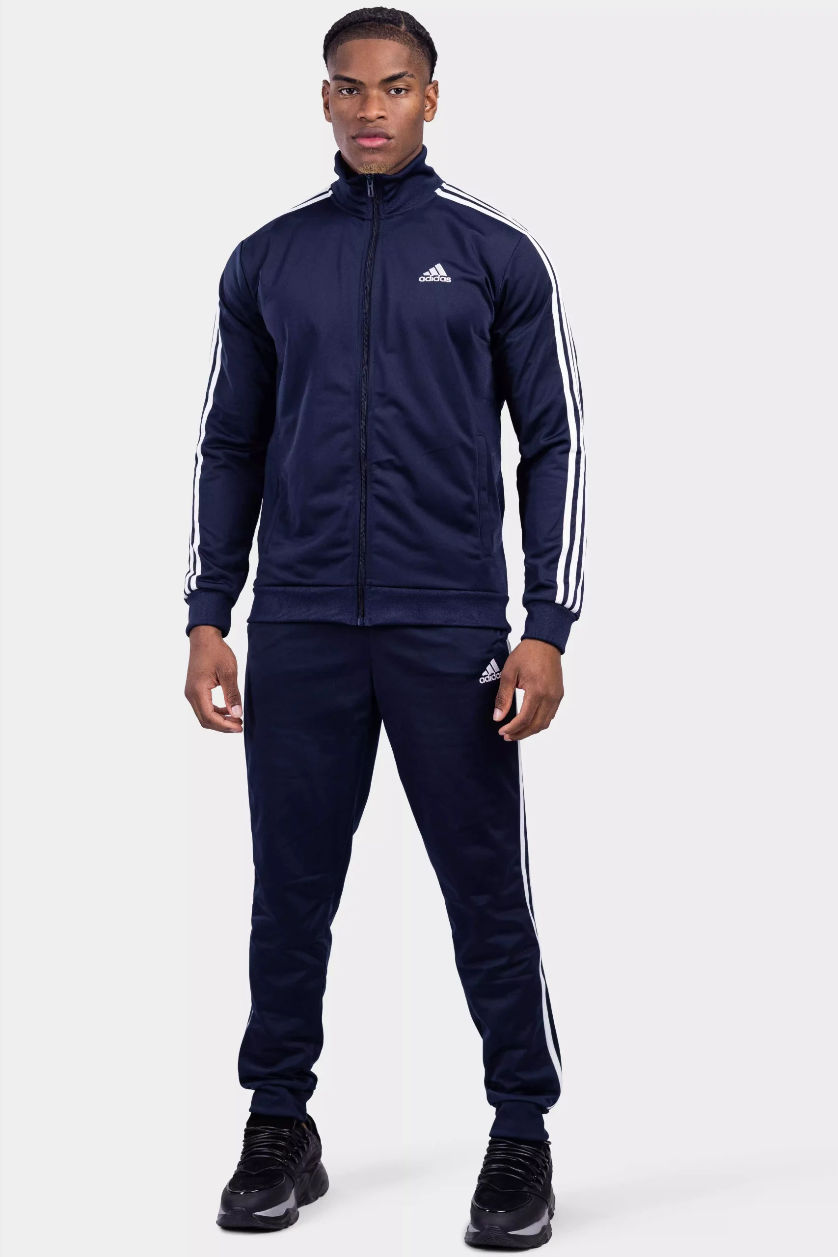Adidas Basic 3 Stripes Trainingspak Heren Donkerblauw/Wit - Maat L - Kleur: Blauw | Soccerfanshop