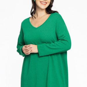 Yoek Trui met V-hals cashmere | Groen | Maat 42/44