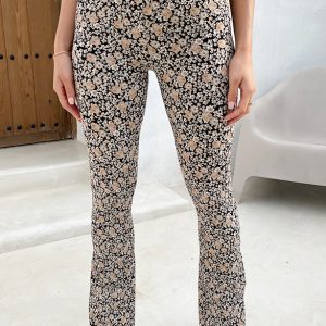 Flared Broek Bloemen Dark Beige