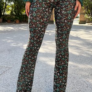 Flared Broek Wild Flower Smaragd