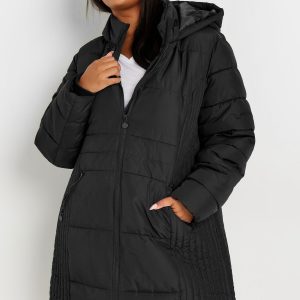 Yours Gewatteerde Midijas Met Capuchon En Lange Achterkant In Zwart Size 58-60