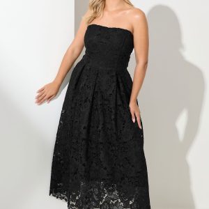 Yours London Lange Kanten Skaterjurk Zonder Mouwen In Zwart Size 52