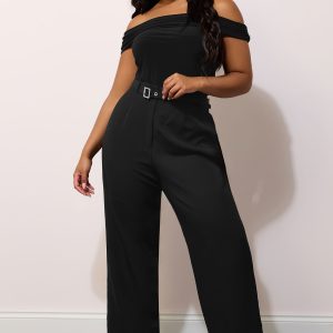 Yours London Broek Met Wijde Pijpen En Hoge Taille Met Riem In Zwart Size 58-60