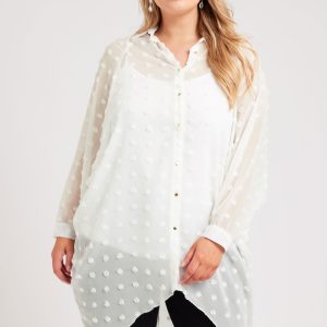 Yours London Lang Doorschijnend Overhemd Met Dobbytextuur In Wit Size 50-52