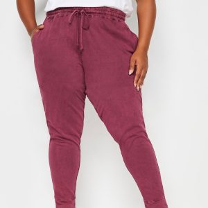 Yours Katoenen Joggingbroek In Rode Acid Wash Size 58-60