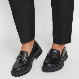 Yours Chunky Loafers Met Kettingdetail In (Extra) Brede Pasvorm In Zwartsize 42E