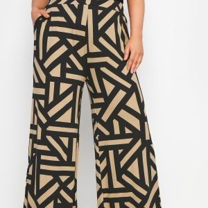 Yours Broek Met Wijde Pijpen En Geometrische Print In Zwart/Beige Size 62-64