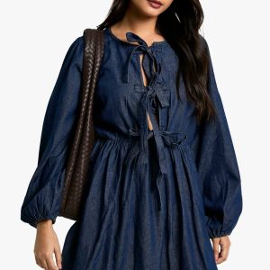 Tie Detail Denim Dress