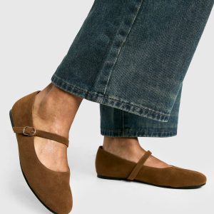 Faux Suede Mary Jane Ballerina Flats