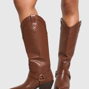 Wijd passende kniehoge laarzen in Western-stijl met tuigdetail