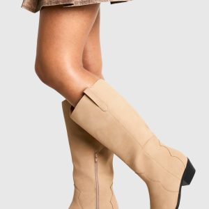 Wide Fit Nubuck Western Style Kniehoge Laarzen