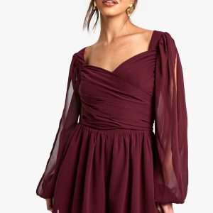 Chiffon Wrap Playsuit met Gespleten Mouwen