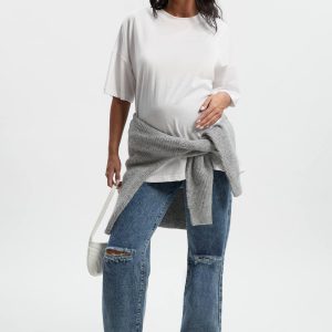 Maternity Over The Bump Ripped Knee Boyfriend Jeans