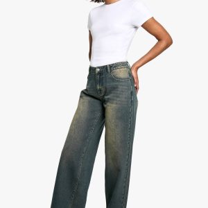 Lang laag uitgesneden vintage tint baggy boyfriend jeans