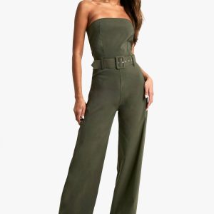 Jumpsuit met riemaccent, bandeautop en wijde pijpen