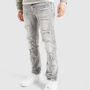 Smoke Rise Slim Ripped Jeans – Grijs- Heren, Grijs